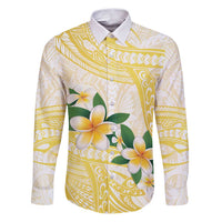 Gold And White Polynesia Plumeria Family Matching Puletasi and Hawaiian Shirt Curves Tropical Vibes LT14 Dad's Shirt - Long Sleeve Gold - Polynesian Pride
