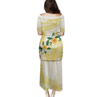 Gold And White Polynesia Plumeria Family Matching Puletasi and Hawaiian Shirt Curves Tropical Vibes LT14 - Polynesian Pride