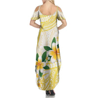 Gold And White Polynesia Plumeria Family Matching Summer Maxi Dress and Hawaiian Shirt Curves Tropical Vibes LT14 - Polynesian Pride