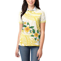 Gold And White Polynesia Plumeria Women Polo Shirt Curves Tropical Vibes
