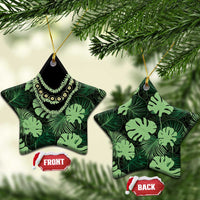 Green Hawaii Kukui Nut Lei Ceramic Ornament Hawaiian Pattern Monstera Tropical Vibes - Polynesian Pride