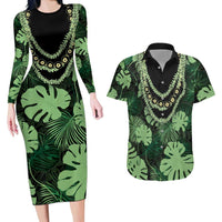 Green Hawaii Kukui Nut Lei Couples Matching Long Sleeve Bodycon Dress and Hawaiian Shirt Hawaiian Pattern Monstera Tropical Vibes LT14 Green - Polynesian Pride