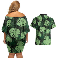 Green Hawaii Kukui Nut Lei Couples Matching Off Shoulder Short Dress and Hawaiian Shirt Hawaiian Pattern Monstera Tropical Vibes LT14 - Polynesian Pride