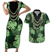 Green Hawaii Kukui Nut Lei Couples Matching Short Sleeve Bodycon Dress and Hawaiian Shirt Hawaiian Pattern Monstera Tropical Vibes LT14 Green - Polynesian Pride