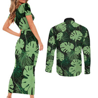 Green Hawaii Kukui Nut Lei Couples Matching Short Sleeve Bodycon Dress and Long Sleeve Button Shirt Hawaiian Pattern Monstera Tropical Vibes LT14 - Polynesian Pride