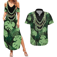 Green Hawaii Kukui Nut Lei Couples Matching Summer Maxi Dress and Hawaiian Shirt Hawaiian Pattern Monstera Tropical Vibes LT14 Green - Polynesian Pride