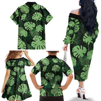 Green Hawaii Kukui Nut Lei Family Matching Off The Shoulder Long Sleeve Dress and Hawaiian Shirt Hawaiian Pattern Monstera Tropical Vibes LT14 - Polynesian Pride