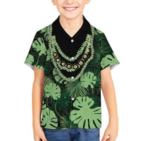 Green Hawaii Kukui Nut Lei Family Matching Off Shoulder Maxi Dress and Hawaiian Shirt Hawaiian Pattern Monstera Tropical Vibes LT14 Son's Shirt Green - Polynesian Pride