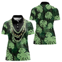 Green Hawaii Kukui Nut Lei Women Polo Shirt Hawaiian Pattern Monstera Tropical Vibes - Polynesian Pride
