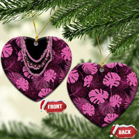 Pink Hawaii Kukui Nut Lei Ceramic Ornament Hawaiian Pattern Monstera Tropical Vibes - Polynesian Pride