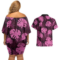 Pink Hawaii Kukui Nut Lei Couples Matching Off Shoulder Short Dress and Hawaiian Shirt Hawaiian Pattern Monstera Tropical Vibes LT14 - Polynesian Pride