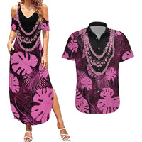 Pink Hawaii Kukui Nut Lei Couples Matching Summer Maxi Dress and Hawaiian Shirt Hawaiian Pattern Monstera Tropical Vibes LT14 Pink - Polynesian Pride