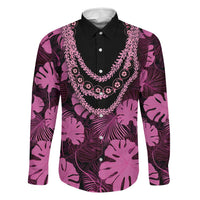 Pink Hawaii Kukui Nut Lei Family Matching Summer Maxi Dress and Hawaiian Shirt Hawaiian Pattern Monstera Tropical Vibes LT14 Dad's Shirt - Long Sleeve Pink - Polynesian Pride