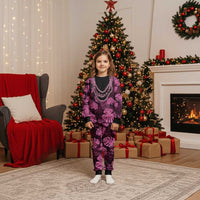 Pink Hawaii Kukui Nut Lei Christmas Pajama Set Hawaiian Pattern Monstera Tropical Vibes - Polynesian Pride