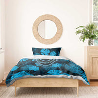 Blue Hawaii Kukui Nut Lei Bedding Set Hawaiian Pattern Monstera Tropical Vibes - Polynesian Pride