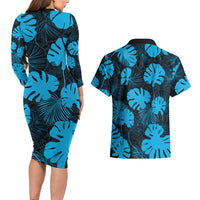 Blue Hawaii Kukui Nut Lei Couples Matching Long Sleeve Bodycon Dress and Hawaiian Shirt Hawaiian Pattern Monstera Tropical Vibes LT14 - Polynesian Pride