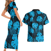 Blue Hawaii Kukui Nut Lei Couples Matching Short Sleeve Bodycon Dress and Hawaiian Shirt Hawaiian Pattern Monstera Tropical Vibes LT14 - Polynesian Pride
