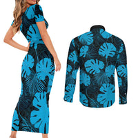 Blue Hawaii Kukui Nut Lei Couples Matching Short Sleeve Bodycon Dress and Long Sleeve Button Shirt Hawaiian Pattern Monstera Tropical Vibes LT14 - Polynesian Pride