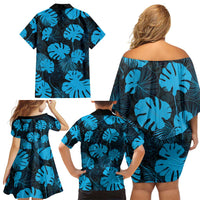 Blue Hawaii Kukui Nut Lei Family Matching Off Shoulder Short Dress and Hawaiian Shirt Hawaiian Pattern Monstera Tropical Vibes LT14 - Polynesian Pride