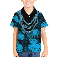 Blue Hawaii Kukui Nut Lei Family Matching Summer Maxi Dress and Hawaiian Shirt Hawaiian Pattern Monstera Tropical Vibes LT14 Son's Shirt Blue - Polynesian Pride