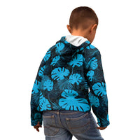 Blue Hawaii Kukui Nut Lei Kid Hoodie Hawaiian Pattern Monstera Tropical Vibes - Polynesian Pride