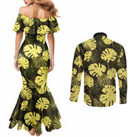 Yellow Hawaii Kukui Nut Lei Couples Matching Mermaid Dress and Long Sleeve Button Shirt Hawaiian Pattern Monstera Tropical Vibes LT14 - Polynesian Pride
