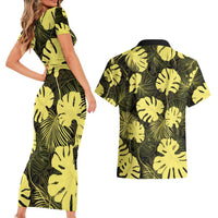 Yellow Hawaii Kukui Nut Lei Couples Matching Short Sleeve Bodycon Dress and Hawaiian Shirt Hawaiian Pattern Monstera Tropical Vibes LT14 - Polynesian Pride