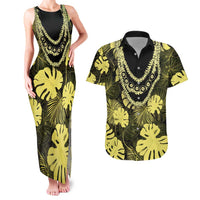 Yellow Hawaii Kukui Nut Lei Couples Matching Tank Maxi Dress and Hawaiian Shirt Hawaiian Pattern Monstera Tropical Vibes LT14 Yellow - Polynesian Pride