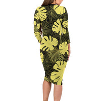Yellow Hawaii Kukui Nut Lei Family Matching Long Sleeve Bodycon Dress and Hawaiian Shirt Hawaiian Pattern Monstera Tropical Vibes LT14 - Polynesian Pride