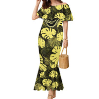 Yellow Hawaii Kukui Nut Lei Family Matching Mermaid Dress and Hawaiian Shirt Hawaiian Pattern Monstera Tropical Vibes LT14 Mom's Dress Yellow - Polynesian Pride