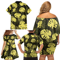 Yellow Hawaii Kukui Nut Lei Family Matching Off Shoulder Short Dress and Hawaiian Shirt Hawaiian Pattern Monstera Tropical Vibes LT14 - Polynesian Pride