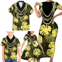 Yellow Hawaii Kukui Nut Lei Family Matching Short Sleeve Bodycon Dress and Hawaiian Shirt Hawaiian Pattern Monstera Tropical Vibes LT14 - Polynesian Pride