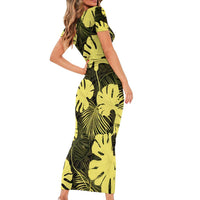 Yellow Hawaii Kukui Nut Lei Family Matching Short Sleeve Bodycon Dress and Hawaiian Shirt Hawaiian Pattern Monstera Tropical Vibes LT14 - Polynesian Pride