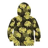 Yellow Hawaii Kukui Nut Lei Kid Hoodie Hawaiian Pattern Monstera Tropical Vibes - Polynesian Pride