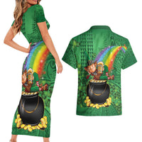 Hawaii Saint Patrick's Day Couples Matching Short Sleeve Bodycon Dress and Hawaiian Shirt Funny Leprechaun With Pot Of Gold - Polynesian Tattoo LT14 - Polynesian Pride