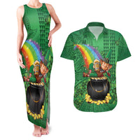 Hawaii Saint Patrick's Day Couples Matching Tank Maxi Dress and Hawaiian Shirt Funny Leprechaun With Pot Of Gold - Polynesian Tattoo LT14 Green - Polynesian Pride