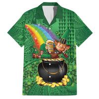 Hawaii Saint Patrick's Day Family Matching Off The Shoulder Long Sleeve Dress and Hawaiian Shirt Funny Leprechaun With Pot Of Gold - Polynesian Tattoo LT14 - Polynesian Pride