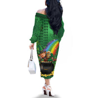 Hawaii Saint Patrick's Day Family Matching Off The Shoulder Long Sleeve Dress and Hawaiian Shirt Funny Leprechaun With Pot Of Gold - Polynesian Tattoo LT14 - Polynesian Pride