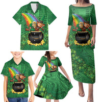 Hawaii Saint Patrick's Day Family Matching Puletasi and Hawaiian Shirt Funny Leprechaun With Pot Of Gold - Polynesian Tattoo LT14 - Polynesian Pride