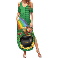 Hawaii Saint Patrick's Day Summer Maxi Dress Funny Leprechaun With Pot Of Gold - Polynesian Tattoo LT14 Women Green - Polynesian Pride