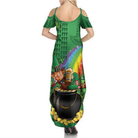 Hawaii Saint Patrick's Day Summer Maxi Dress Funny Leprechaun With Pot Of Gold - Polynesian Tattoo LT14 - Polynesian Pride