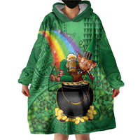 Hawaii Saint Patrick's Day Wearable Blanket Hoodie Funny Leprechaun With Pot Of Gold - Polynesian Tattoo LT14 - Polynesian Pride