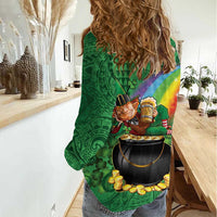 Hawaii Saint Patrick's Day Women Casual Shirt Funny Leprechaun With Pot Of Gold - Polynesian Tattoo LT14 - Polynesian Pride