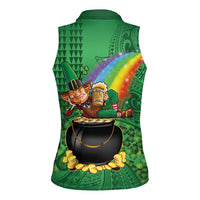 Hawaii Saint Patrick's Day Women Sleeveless Polo Shirt Funny Leprechaun With Pot Of Gold - Polynesian Tattoo LT14 - Polynesian Pride