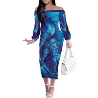 Purple Paradise Polynesia Jellyfish Family Matching Off The Shoulder Long Sleeve Dress and Hawaiian Shirt Plumeria Polynesian Tattoo Glowing Vibes LT14 Mom's Dress Purple - Polynesian Pride