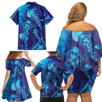 Purple Paradise Polynesia Jellyfish Family Matching Off Shoulder Short Dress and Hawaiian Shirt Plumeria Polynesian Tattoo Glowing Vibes LT14 - Polynesian Pride