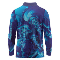 Purple Paradise Polynesia Jellyfish Long Sleeve Polo Shirt Plumeria Polynesian Tattoo Glowing Vibes LT14 - Polynesian Pride