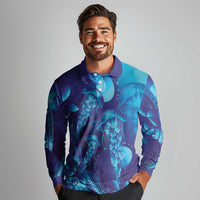 Purple Paradise Polynesia Jellyfish Long Sleeve Polo Shirt Plumeria Polynesian Tattoo Glowing Vibes LT14 - Polynesian Pride