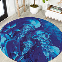 Purple Paradise Polynesia Jellyfish Round Carpet Plumeria Polynesian Tattoo Glowing Vibes