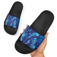Purple Paradise Polynesia Jellyfish Slide Sandals Plumeria Polynesian Tattoo Glowing Vibes